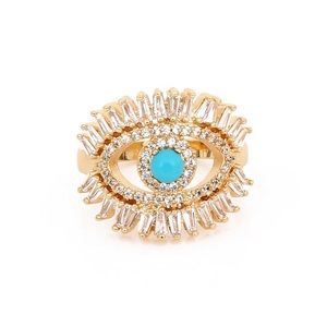 Gold filled crystal Turquoise Eye ring